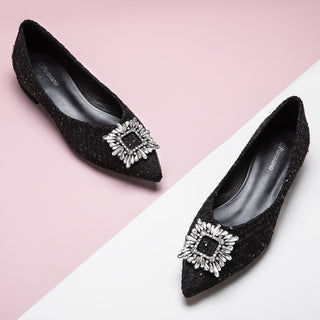 Crystal Buckle Tweed Flats (Aida)