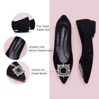 Shine Bright in Black: Glitter-detailed Tweed Flats for women, a versatile and eye-catching choice