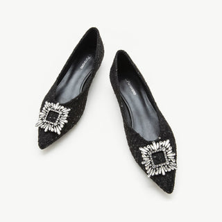 Crystal Buckle Tweed Flats (Aida)