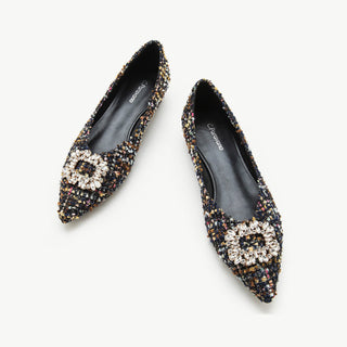 Crystal Buckle Tweed Flats (Aida)