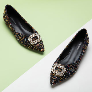 Crystal Buckle Tweed Flats (Aida)