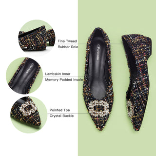 Crystal Buckle Tweed Flats (Aida)