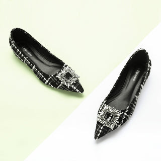 Crystal Buckle Tweed Flats (Aida)