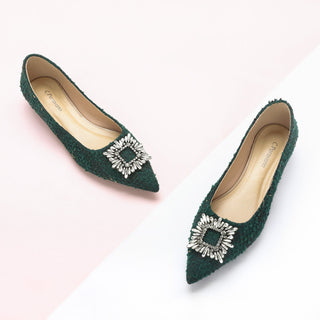 Crystal Buckle Tweed Flats (Aida)