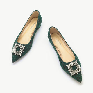 Crystal Buckle Tweed Flats (Aida)