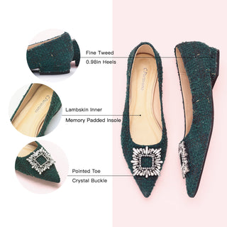 Crystal Buckle Tweed Flats (Aida)