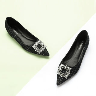 Crystal Buckle Tweed Flats (Aida)