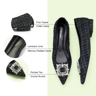 Crystal Buckle Tweed Flats (Aida)