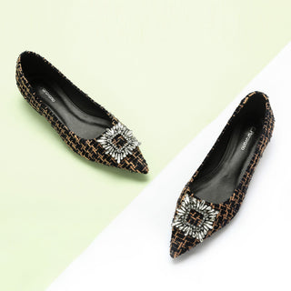 Crystal Buckle Tweed Flats (Aida)