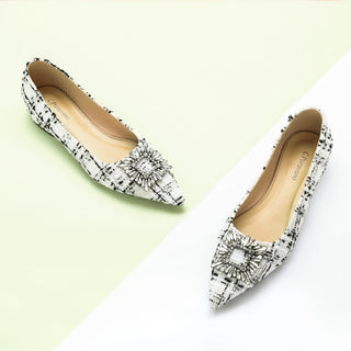 Crystal Buckle Tweed Flats (Aida)