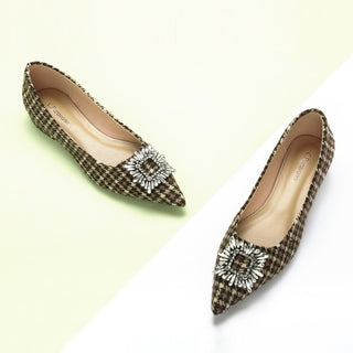 Crystal Buckle Tweed Flats (Aida)