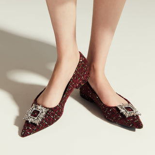 Crystal Buckle Tweed Flats (Aida)