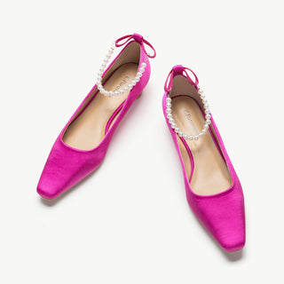 Pearl Straps Silk Low Heel Purplish