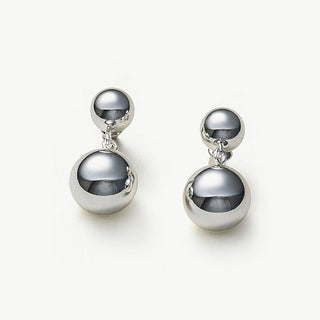 Double Sphere Hoop Earrings, a sculptural and elegant accessory featuring two spheres for a modern and sophisticated look.