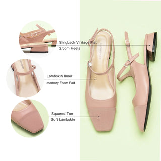 Square-Toe Slingback Flats (Felicia)