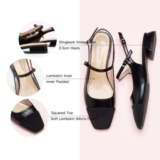 Square-Toe Slingback Flats (Felicia)