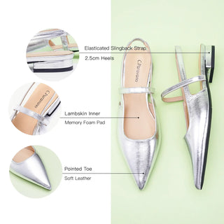 Pointed Toe Slingback Flats (Freya）