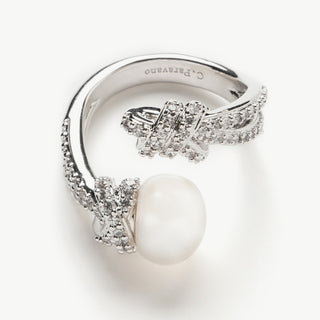 Crystal Embellished Knot Pearl Ring