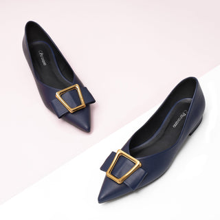 Geometric Buckle Pointed Toe Flats