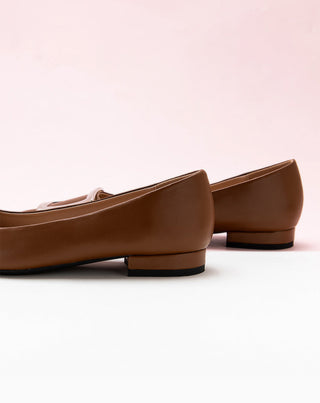 Chic Brown Slip-on Shoes with Trapezoidal Buckle Detail