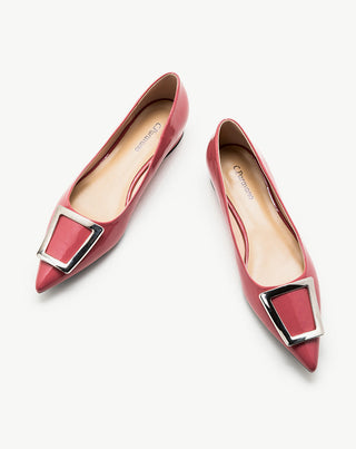 Pink Trapezoidal Buckle Flats - Front View