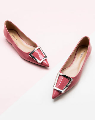 Stylish Pink Buckle Flats with Trapezoidal Shape