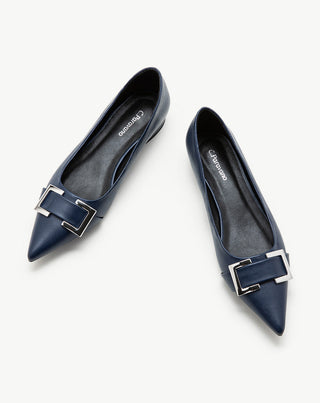 Blue-Navy-Metal-buckle-pointed-toe-flats-a-stylish-and-sophisticated-choic