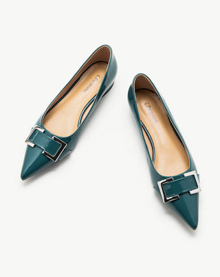 Blue-Peacock-Metal-buckle-pointed-toe-flats-a-stylish-and-sophisticated-choice