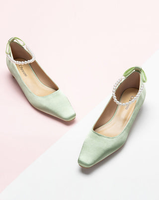 Chic Low Heeled Footwear featuring Delicate Pearl Straps