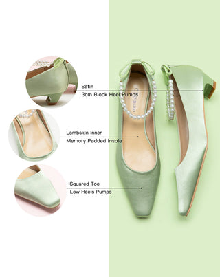 Stylish Low Heel Green Sandals with Pearl Embellishments