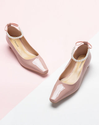 Charming Low Heeled Footwear featuring Delicate Pearl Straps