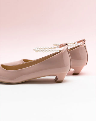 Sleek Pink Heels adorned with Pearl Accents