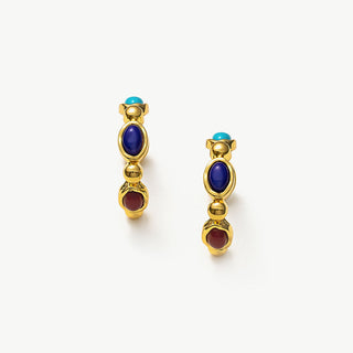 Vivid Multi Gemstone Medium Hoop Earrings, a pair of elegant hoops adorned with a rainbow of vibrant gemstones for a colorful and stylish statement