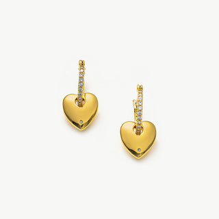 Golden Heart Crystal Charm Hoop Earrings, a charming and sparkling accessory that combines golden hearts and crystals for a romantic and elegant look