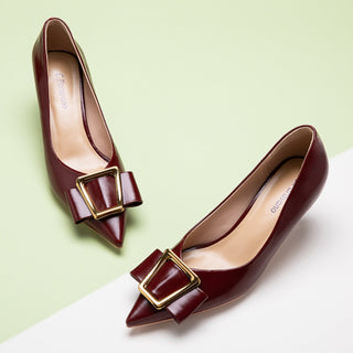 Geometric Red Kitten Heel Pumps, adding a touch of modernity to your vibrant ensemble