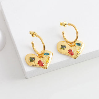  Heart Gemstone Charm Hoop Earrings, a playful and radiant addition to your jewelry collection, featuring colorful gemstones in a chic hoop setting