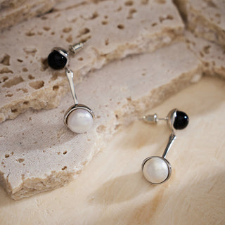 Silver Agate and Pearl Charm Earrings, dynamically designed with charm circlets, these hoops offer a dynamic and eye-catching accessory for a bold and stylish appearance