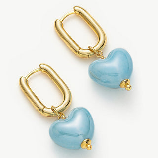 Heart Hoop Earrings in Azure Blue Ceramics, showcasing an affectionate and stylish combination of heart shapes and azure blue tones for a unique look