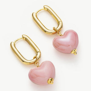  Heart Hoop Earrings in Pink Ceramics, featuring loops of passion and style with their heart-shaped design and soft pink tones