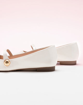 White Mary Jane Shoes with Single Stripe Detail