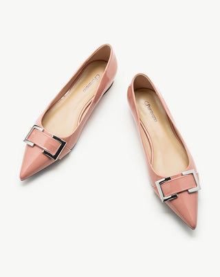 Pink-Metal-buckle-pointed-toe-flats-a-stylish-and-sophisticated-choice