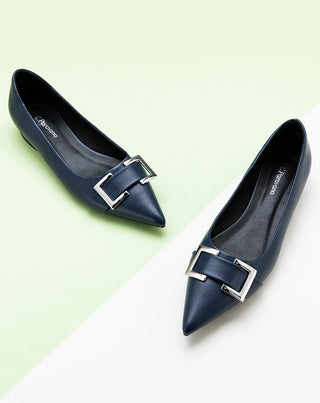 Pointed-toe-flats-with-Blue-Navy-Metal-buckle-elegant-and-trendy-footwear