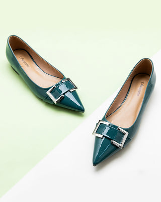 Pointed-toe-flats-with-Blue-Peacock-Metal-buckle-elegant-and-trendy-footwear