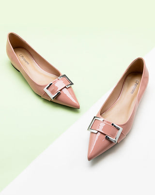 Pointed-toe-flats-with-Pink-Metal-buckle-elegant-and-trendy-footwea