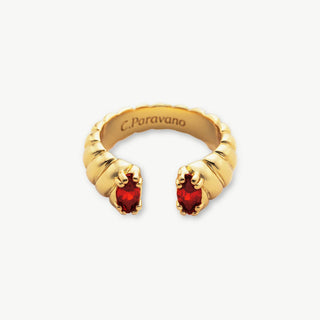 Passionate Ruby Hue: Gemstone Open Ring with a vibrant red pearl, adding a touch of passion and glamour to your ensemble.